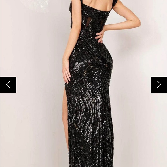 Aleta couture shimmering sheer slit evening gown - Picture 2 of 3